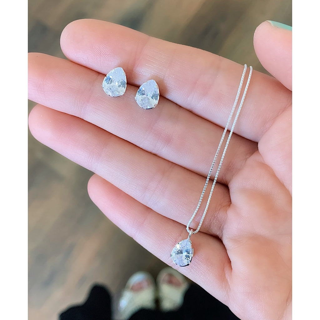 Conjunto Elegance Ponto de Luz (Colar + Brincos) - Prata 925 Legítima