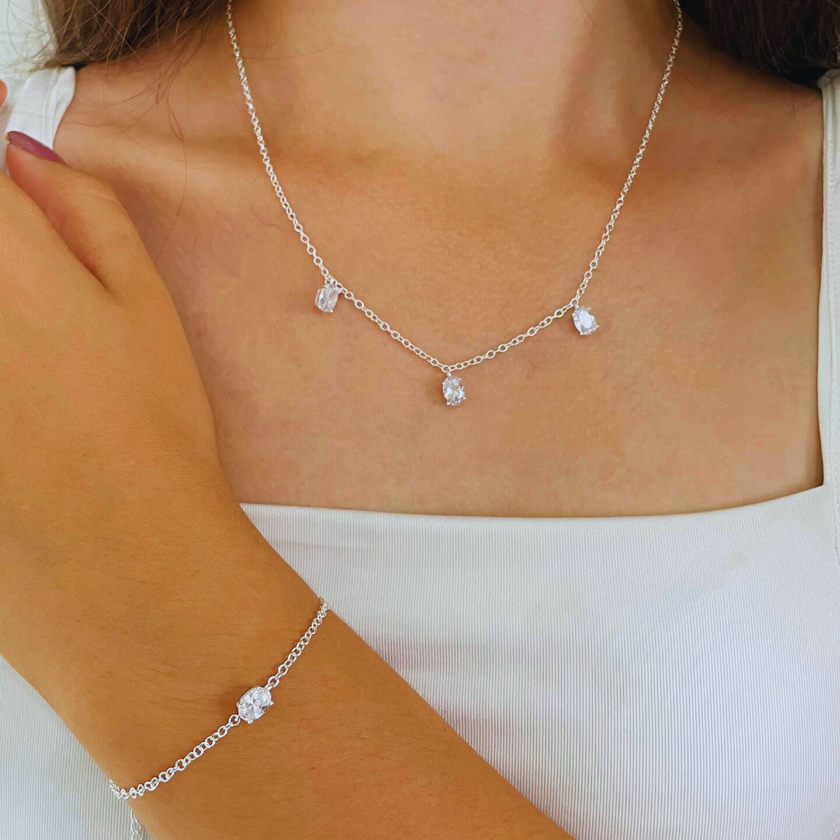 Conjunto Lumine Pérolas (Colar + Pulseira) - Prata 925 Legítima