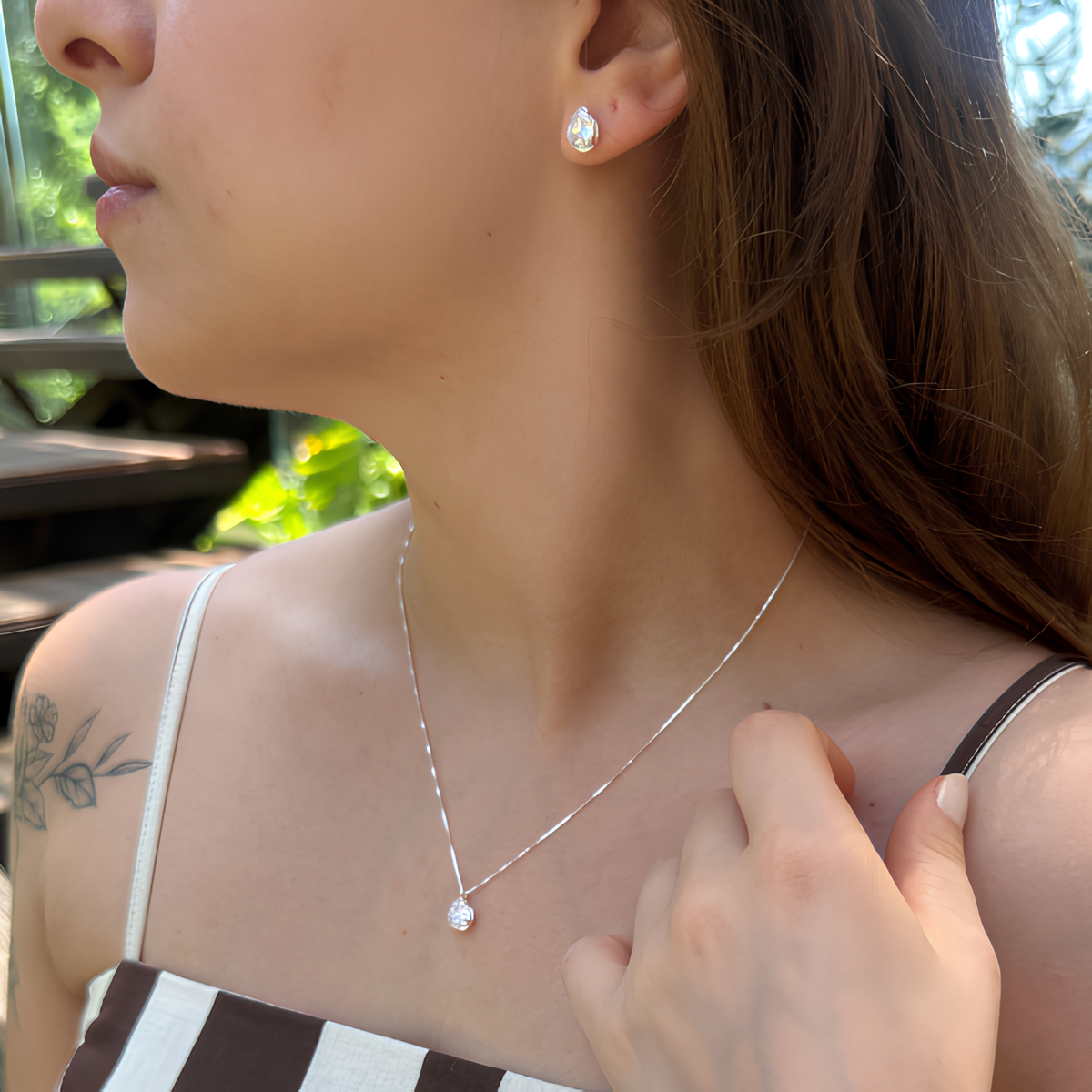 Conjunto Elegance Ponto de Luz (Colar + Brincos) - Prata 925 Legítima