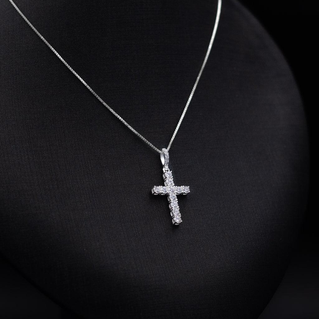 Corrente Veneziana Masculina 1mm + Pingente Mini Cruz - Prata 925