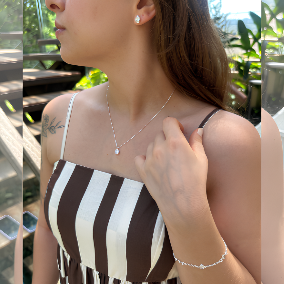 Conjunto Ponto de Luz (Colar + Pulseira + Brincos) - Prata 925 Legítima