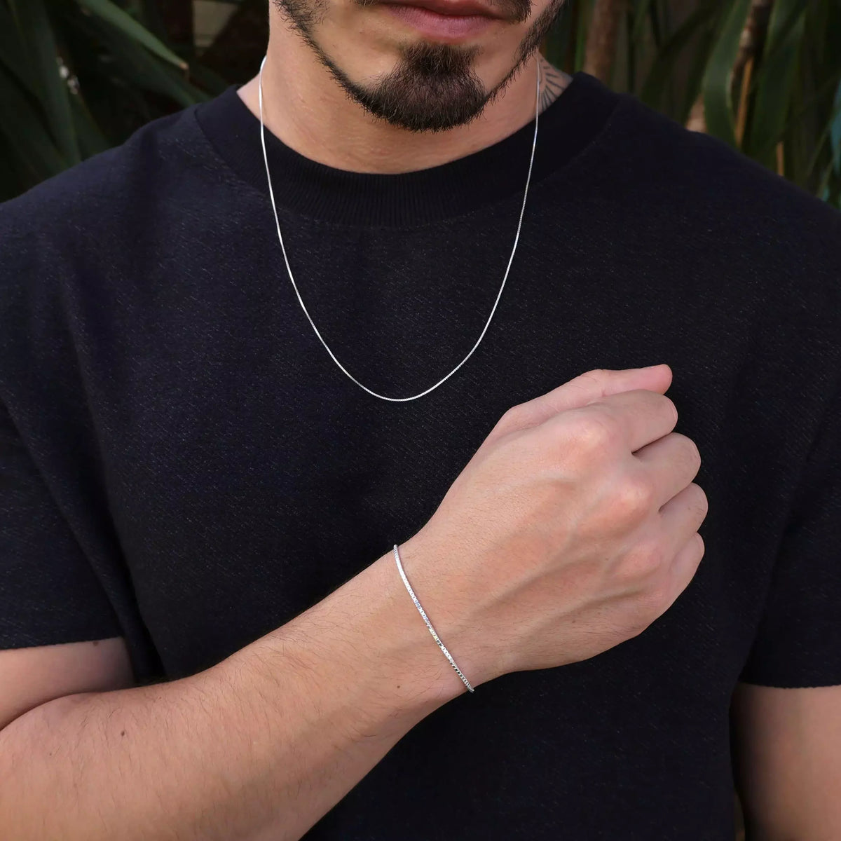 Conjunto Corrente Veneziana + Pulseira 1mm - Prata 925