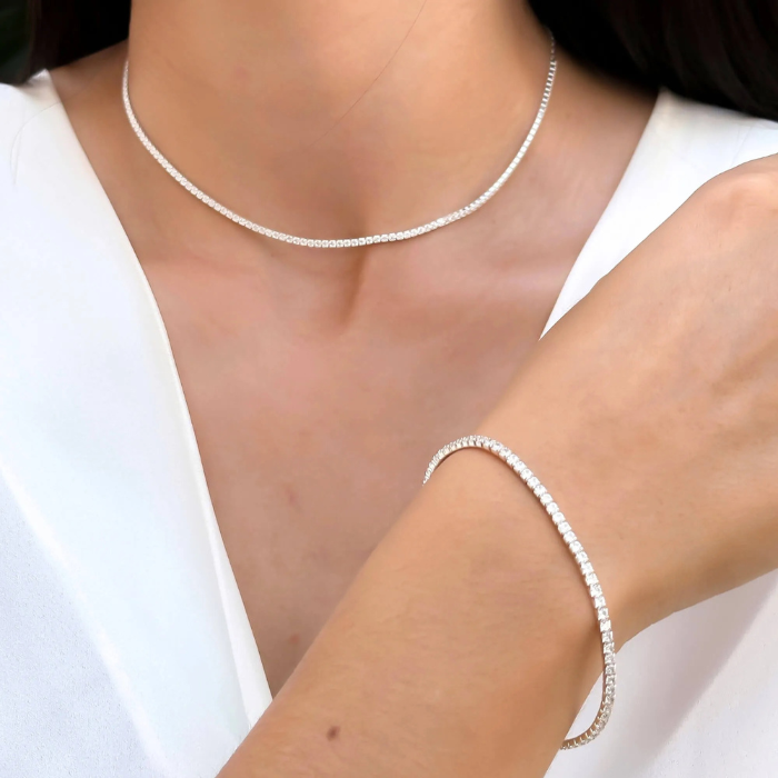 Conjunto Riviera (Colar + Pulseira) - Prata 925