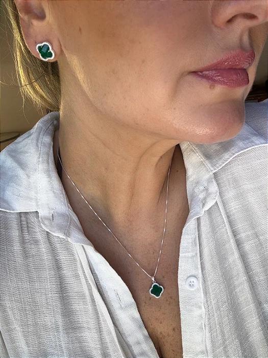 Conjunto Trevo Van Cleef (Colar + Brinco) - Prata 925