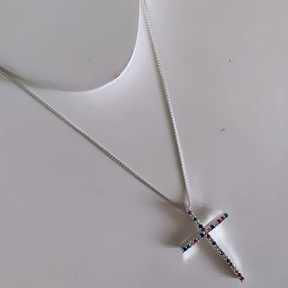 Colar Cruz Zircônias Colors ou Zirconias Brancas