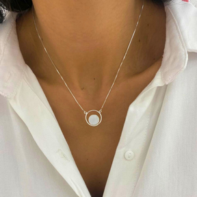 Colar Círculo com Pedra Natural - Prata 925 Legítima