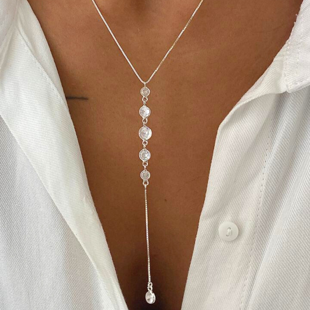 Colar Gravatinha Zircônias - Prata 925 Legítima