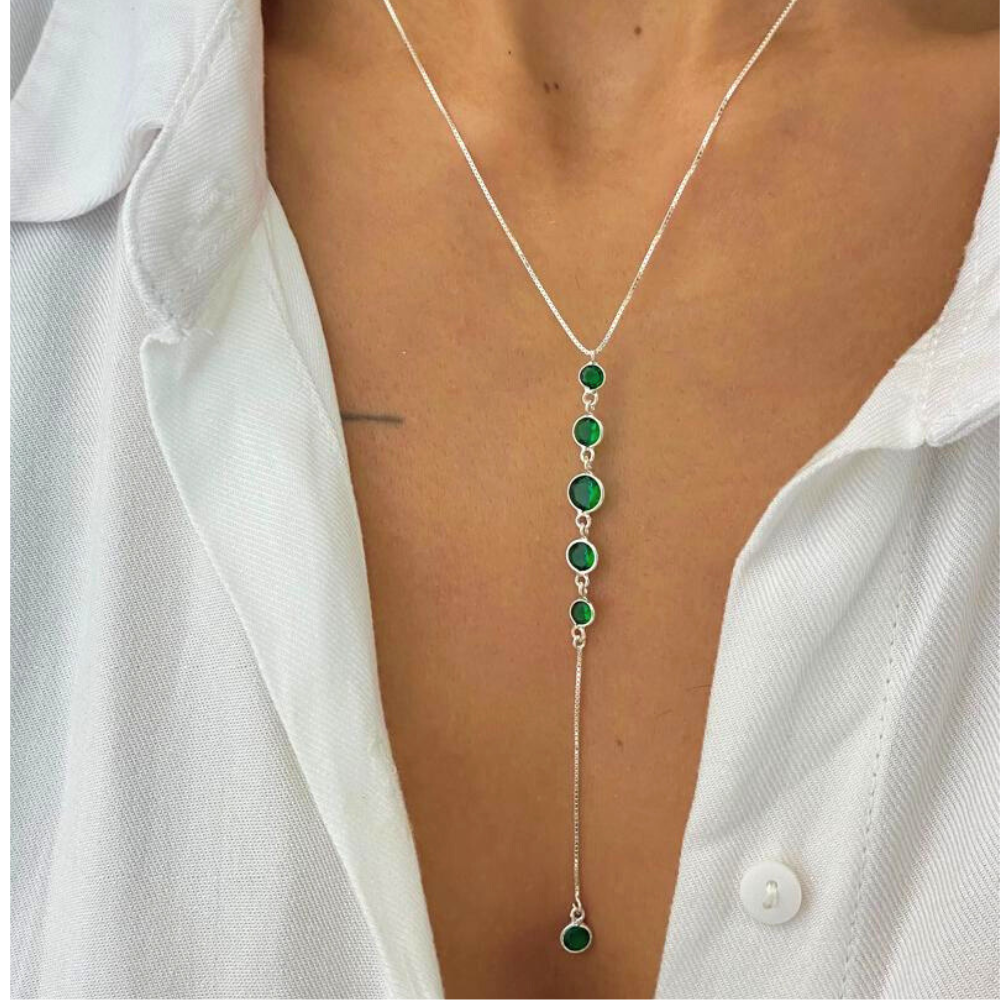 Colar Gravatinha Zircônias - Prata 925 Legítima