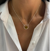 Colar Círculo com Pedra Natural - Prata 925 Legítima