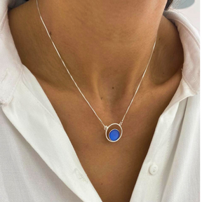 Colar Círculo com Pedra Natural - Prata 925 Legítima